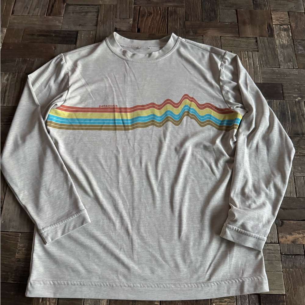 Patagonia Light Gray Shirt with Multicolor Stripe